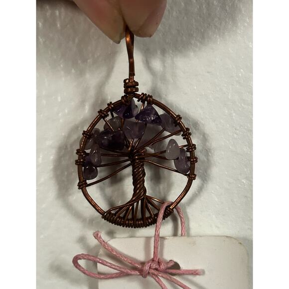 Handmade Copper and Serpentine Crystal Tree of life 3.5x2” Wall Decor - Picture 5 of 5